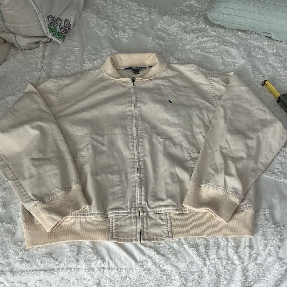 Vintage Polo Ralph Lauren Harrington Jacket 90s Full Zip Beige Mens L